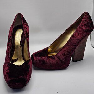 Zinc Burgundy Velvet Block Heel Pumps – Size 6.5